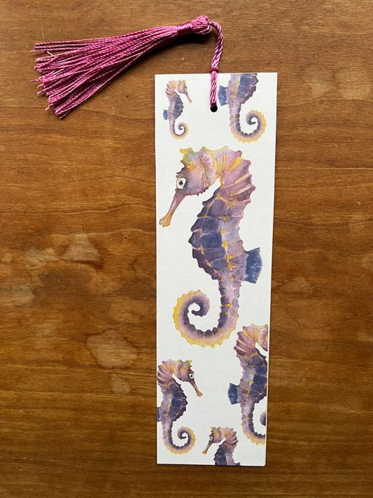 bookmark with watercolor seahorses on it.
