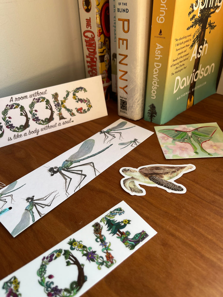 Alphabet stickers on a table.