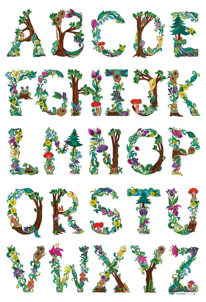 Poster of alphabet designed with various botanicals.