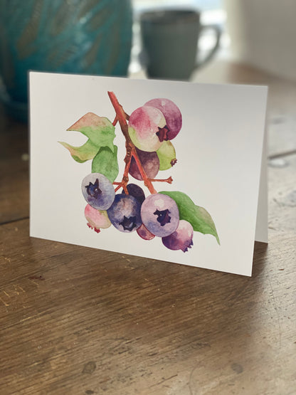 5x7 greeting card of watercolor blueberries.