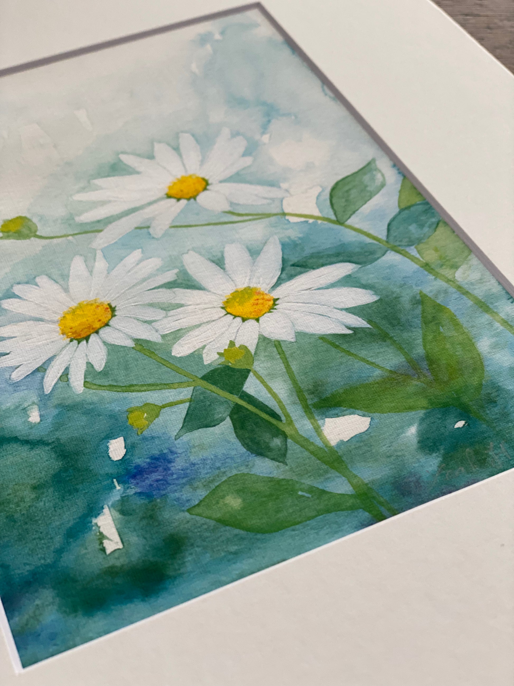 matted print of daisies in bloom.