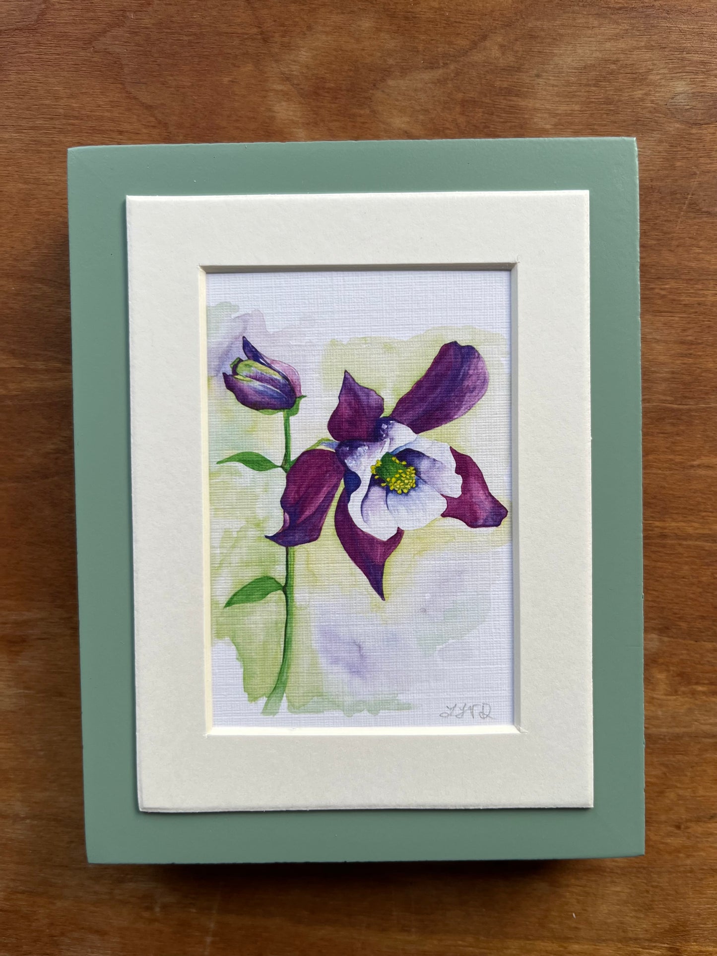 Mini Framed Columbine Watercolor