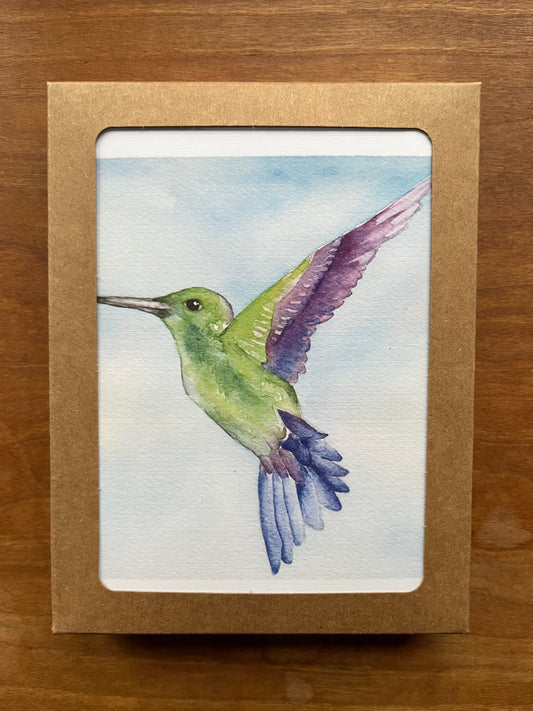 pack of cards with watercolor hummingbird.