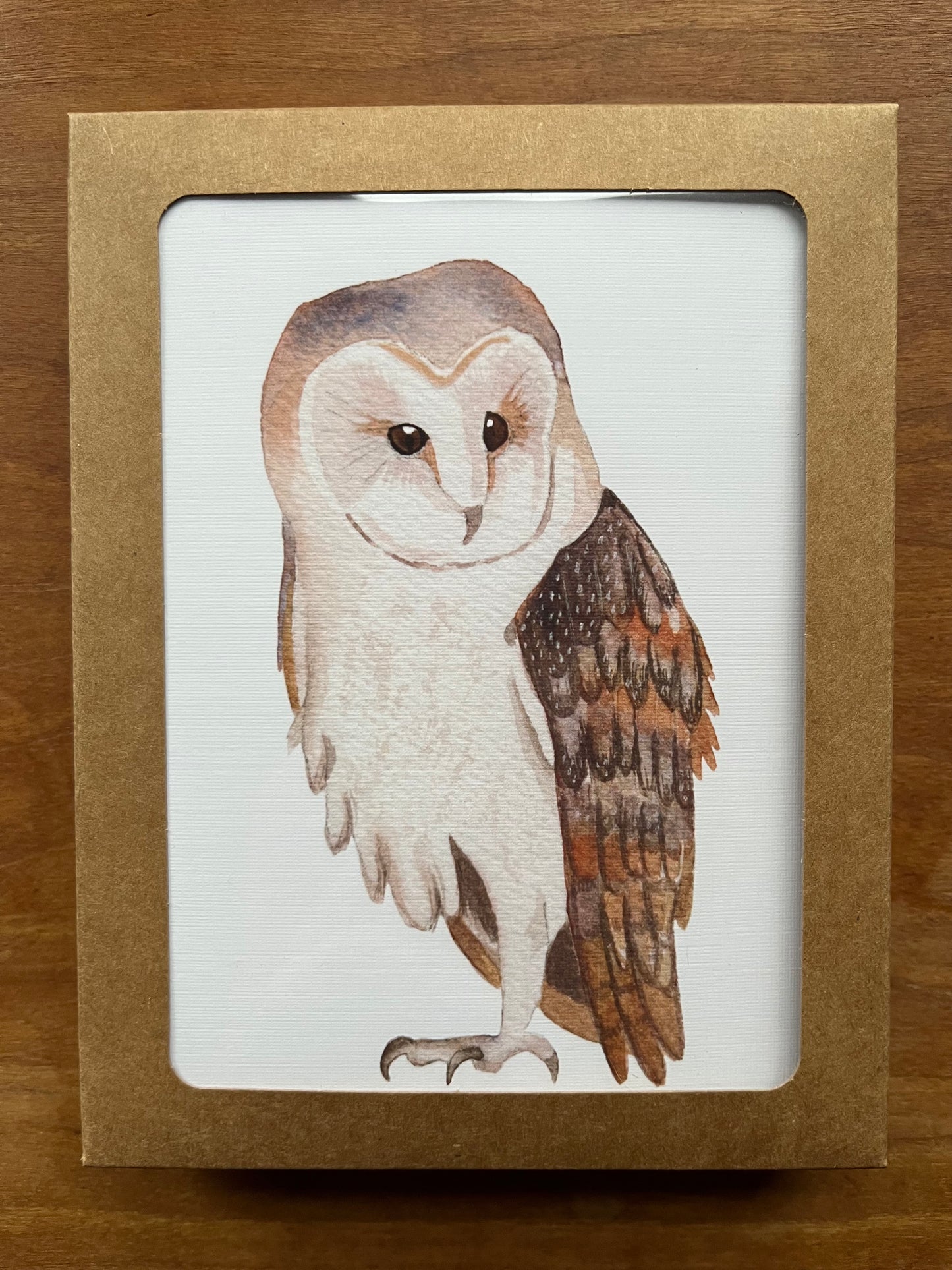 greeting card pack with watercolor barn owl.