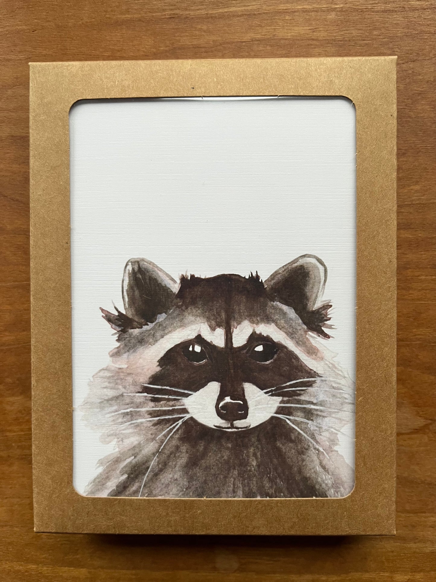 pack of greeting cards with watercolor raccoon.